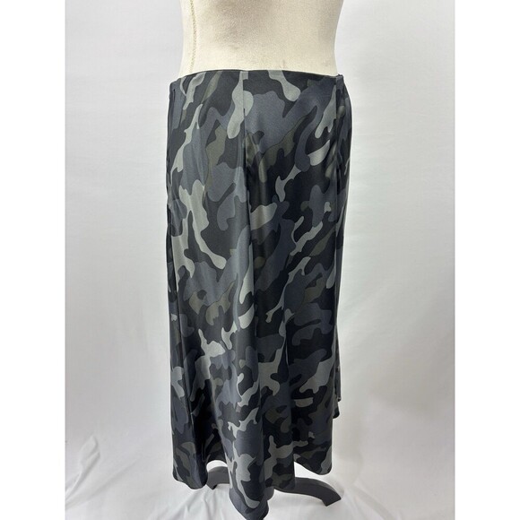 Express Slip Skirt Grey Black Camo Print Medium Midi Bias Cut - Picture 3 of 12